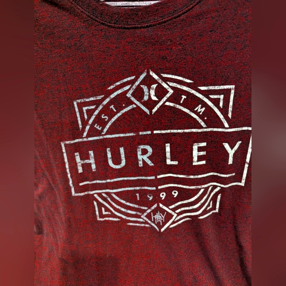Hurley Large Men's Red Graphic T-Shirt Maroon Crew Neck